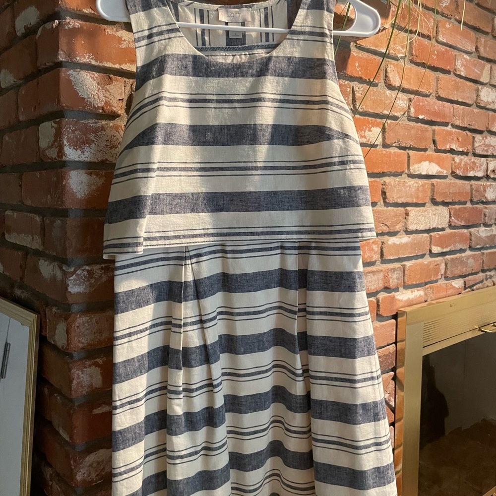 LOFT Navy and White Striped Dress